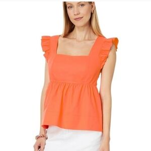 Lily pulitzer tiana babydoll cotton top flamingo feather Size 14